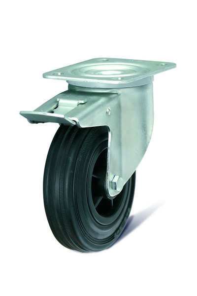 Swivel wheel in rubber with brake D. 100 mm