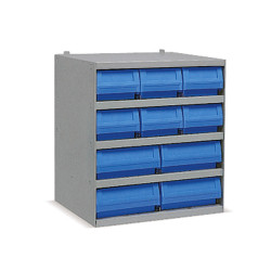 Industrial shelving systems with 10 RK bins Depth.400mm