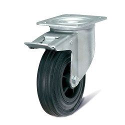 Swivel wheel in rubber with brake D. 125 mm