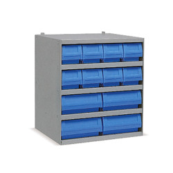 Industrial shelving systems with 12 RK bins Depth.400mm