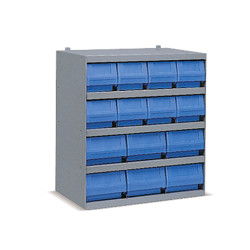 Industrial shelving systems with 14 RK bins