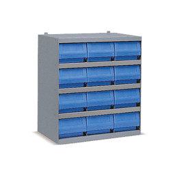 Industrial shelving systems with 12 RK bins