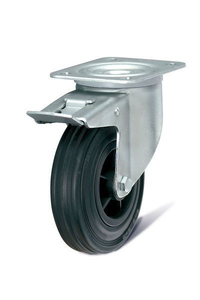 Swivel wheel in rubber with brake D. 125 mm